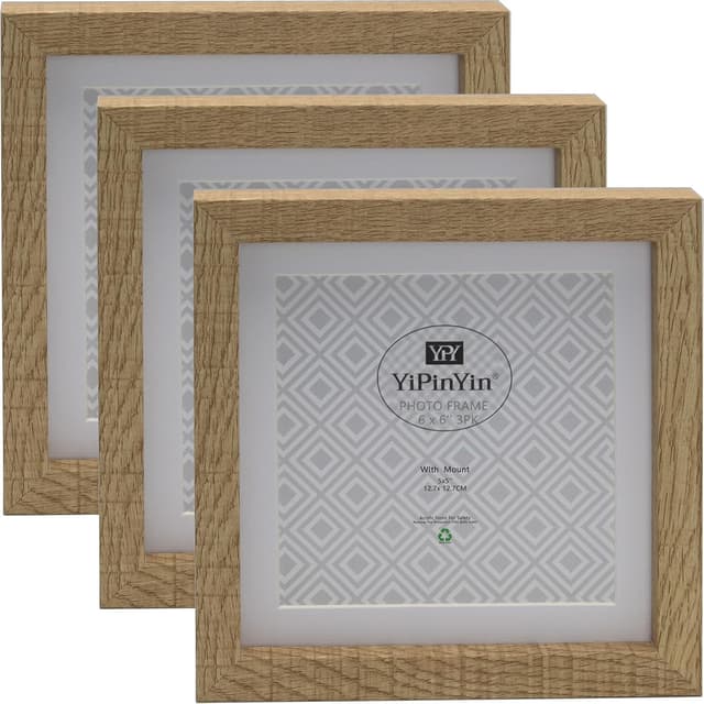Detalle de YiPinYin 6x6" (15x15cm) Square Wood Photo Frames Set of 3 with Acid Free Mount