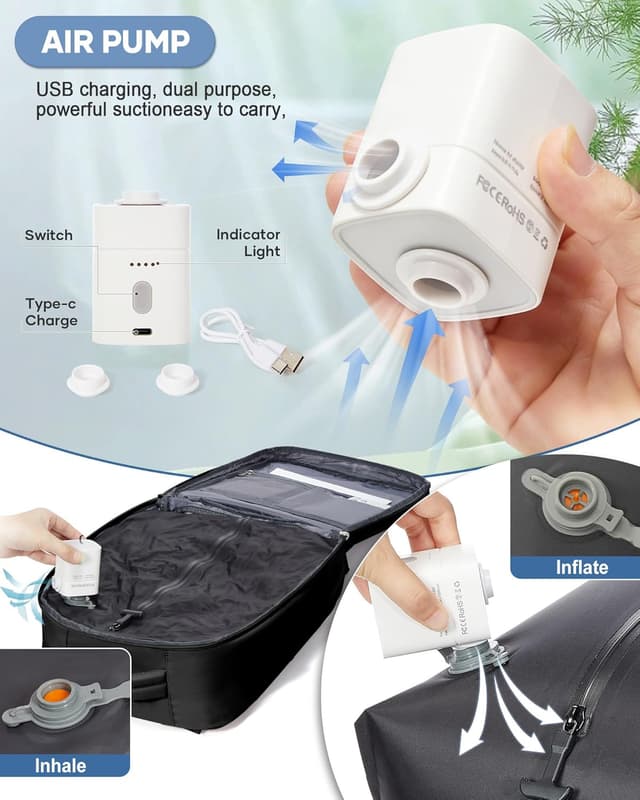 Detalle 2 de SZLX Vakuum Rucksack Ryanair Handgepäck 40 x 30 x 20 cm mit Pumpe – 14-Zoll-Laptopfach und Schuhfach