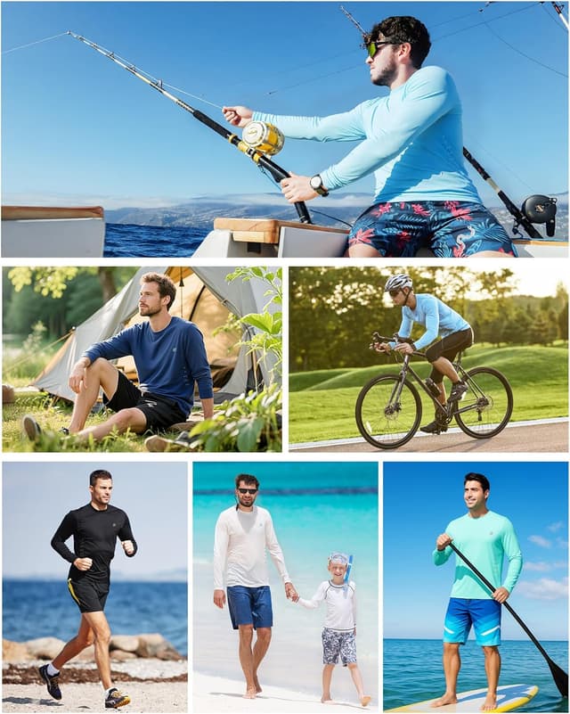 Detalle de Runhit Men’s UPF 50+ Long Sleeve Sun Protection Shirt (UPF 50+ UV Swim/Rash Guard)