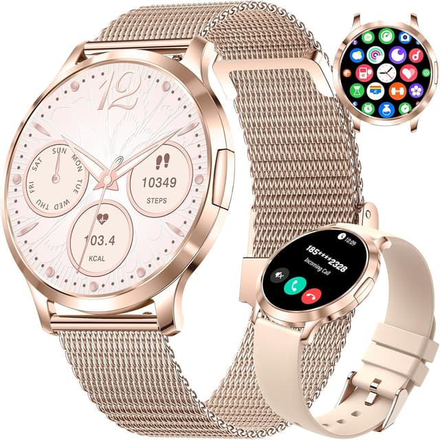 Detalle de HIRREO Smartwatch intelligente da donna AMOLED sottile da 1,32" (7,9 mm) con cinturino in maglia e silicone