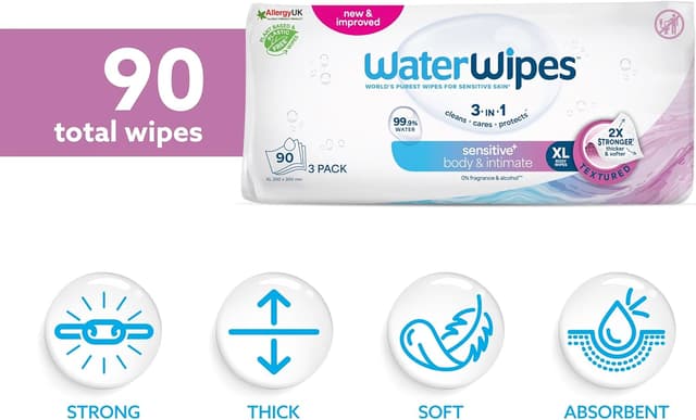 Thumbnail 1 de WaterWipes Sensitive+ Body & Intimate Wipes 90