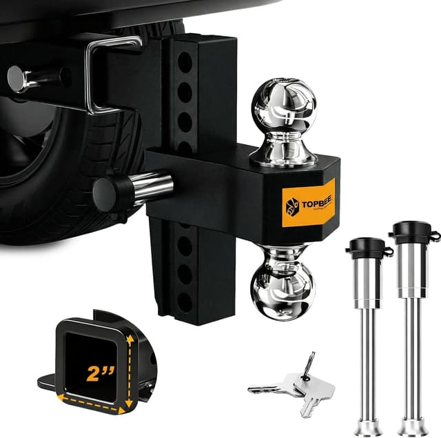 Detalle de TOPBEE Adjustable Trailer Hitch with 2-inch Receiver, 8-inch Drop and Dual Hitch Balls (12,500 LB)