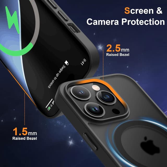 Thumbnail 6 de ORETECH Hülle für iPhone 14 Pro Max (6,7 Zoll) mit Mag-Safe, stoßfester Rückseite & 2 Displayschutzfolien – Schwarz