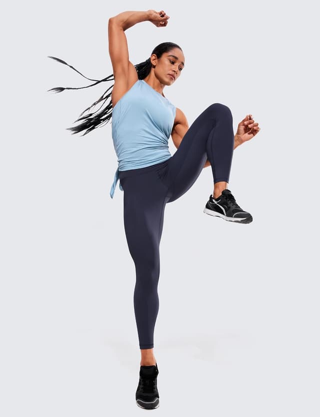 Detalle 2 de CRZ YOGA Donna pantaloni vita alta in compressione con tasche, leggings sportivi 64 cm Blu Navy 48