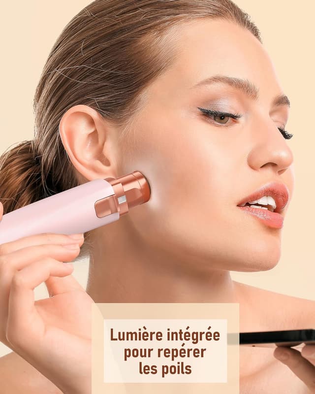 Detalle 2 de Tondeuse à sourcils & rasoir visage femme 2 en 1 rechargeable avec LED (rose)
