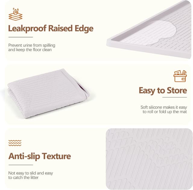 Detalle 2 de Bartuke große Katzenstreu-Matte mit Spielzeug-Ball (34" x 22") – Silikon-Streu-Fangmatte zur Streukontrolle