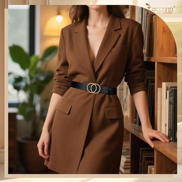 Detalle de JasGood Damen Ledergürtel mit Doppel-O-Ring Schnalle (Vintage) für Jeans, Hosen & Kleider