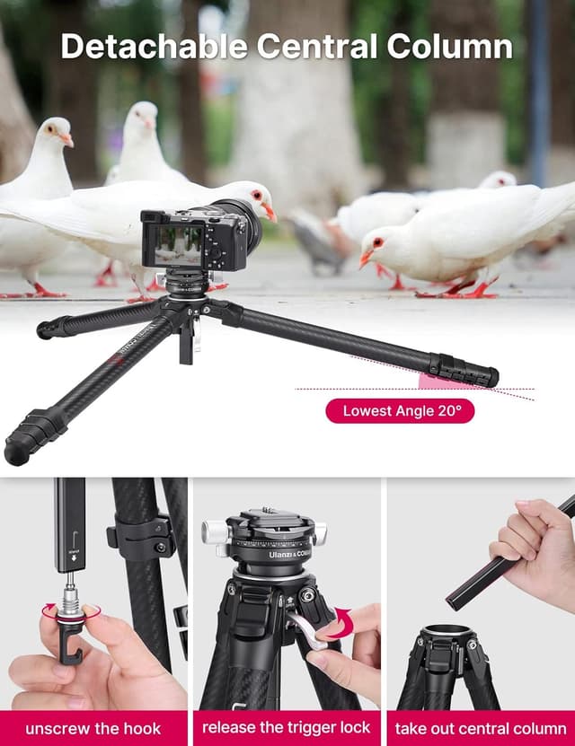 Detalle 2 de ULANZI Zero Y Carbon-Faser-Kamerastativ mit 360°-Panoramakugelkopf, Arca Swiss & abnehmbarer Mittelsäule (bis 18 kg)