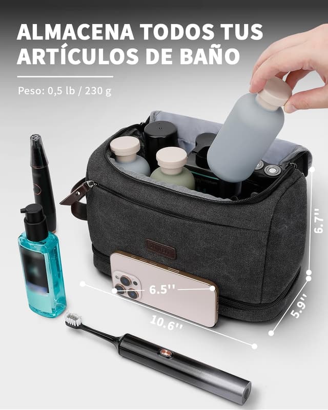 Detalle de ZOMFELT Borsa da Beauty Case Uomo doppio strato in tela idrorepellente, organizer appendibile Nero