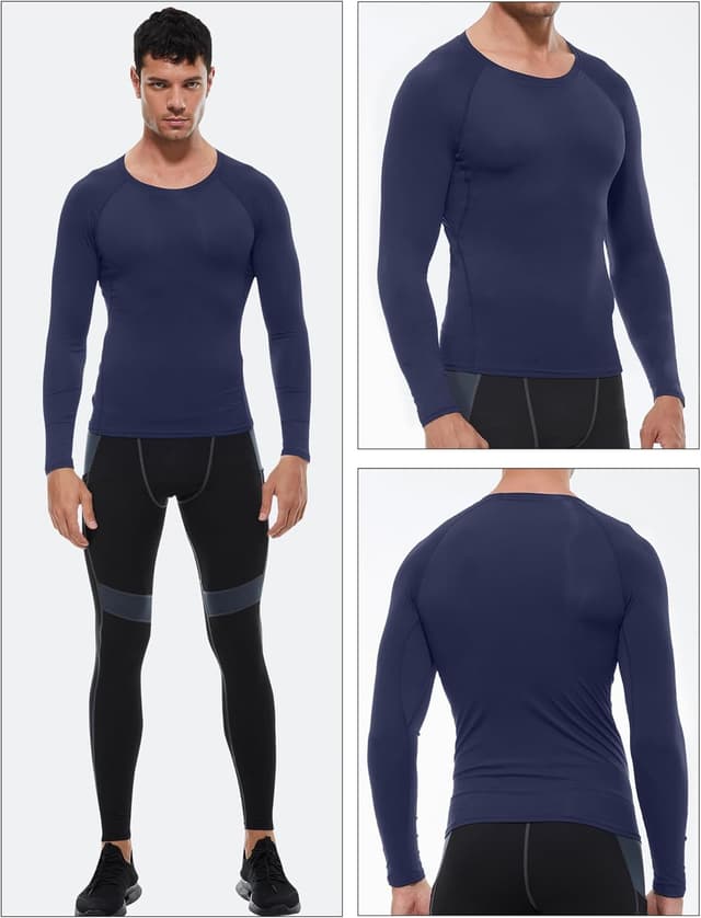 Detalle de Yuerlian 3-pack men’s long sleeve compression base layer for gym, running and training