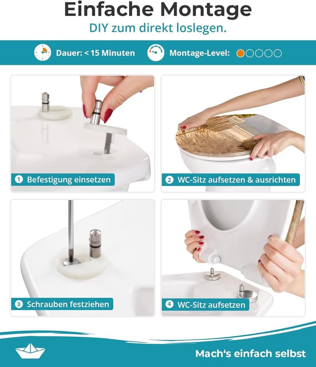 Detalle de Calmwaters WC-Sitz „Sandstrand“ mit Absenkautomatik, Duroplast (bis 250 kg) – einfache Montage