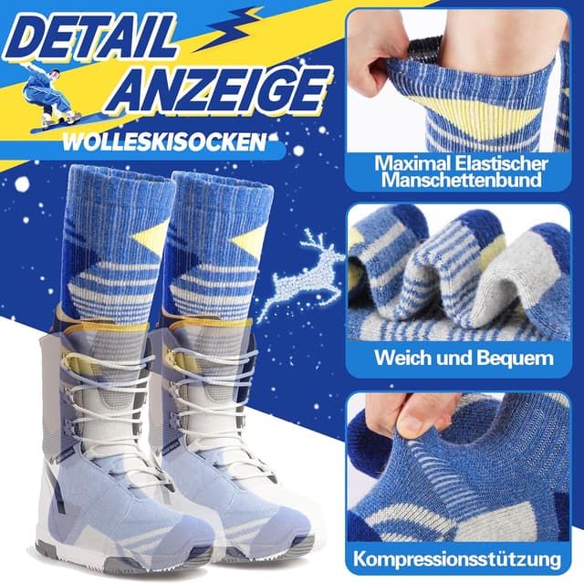 Thumbnail 5 de ANTSANG Kinder Merino Skisocken 3 Paar