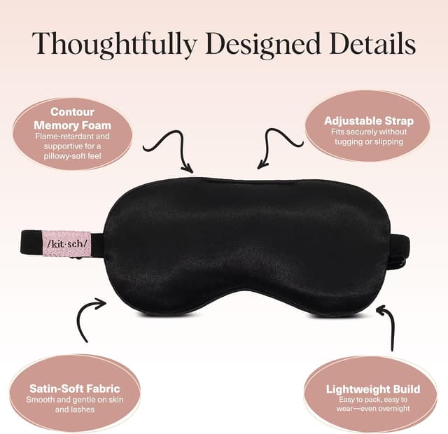 Detalle de Kitsch Beschwerte Satin Schlafmaske (116 g) – gewichtete Augenmaske für Schlaf & Reisen mit Lavendelduft, verstellbar und lichtblockierend