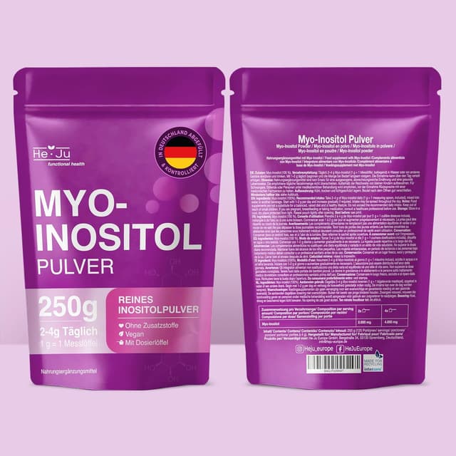 Detalle de Myo-Inositol Pulver 250 g (100% reines Myo-Inositol) – 4.000 mg pro Portion, vegan & geschmacksneutral inkl. Dosierlöffel