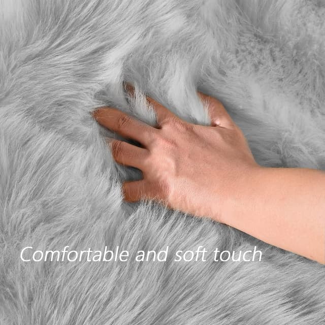 Detalle de Latepis 3ft Round Faux Sheepskin Fur Rug in Grey (Washable, Fluffy Bedroom Rug)
