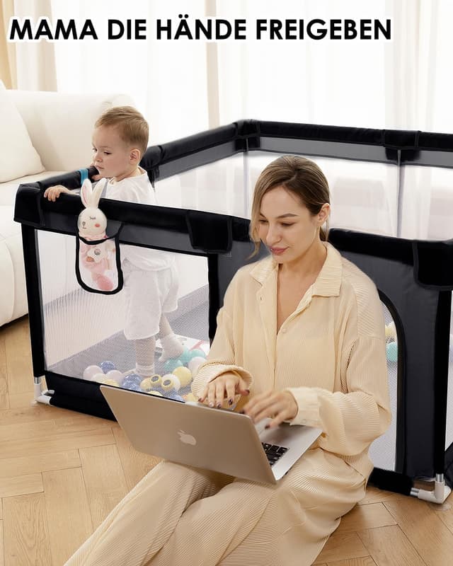 Detalle de derimkcoa Laufstall für Babys mit atmungsaktivem Mesh (130x130x66 cm) – tragbar für drinnen & draußen