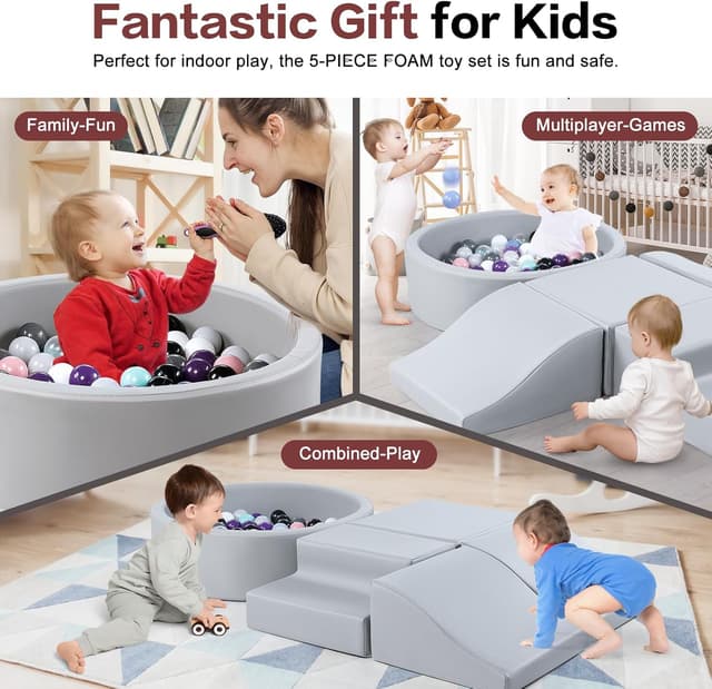 Thumbnail 6 de JungleDove 5-Piece PU Leather Indoor Soft Play Set with Ball Pool (Grey)