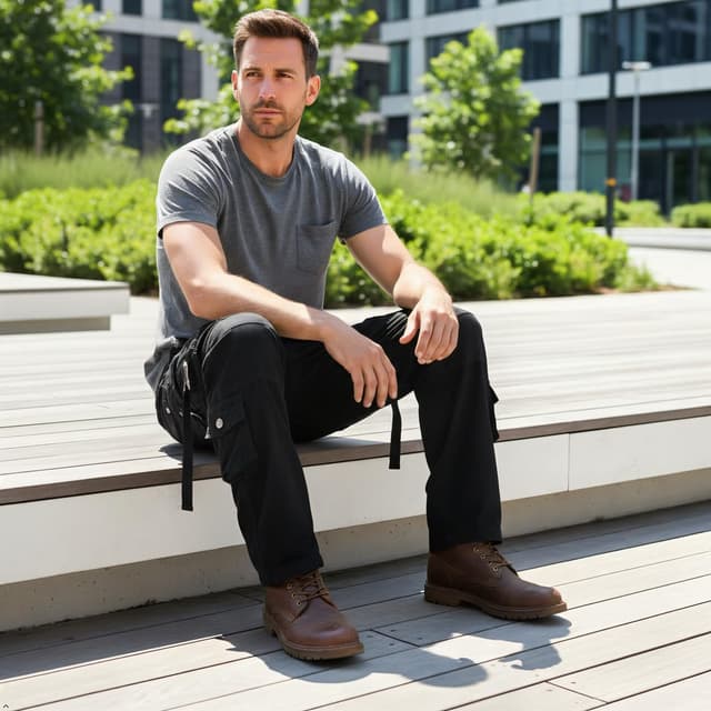 Detalle de Aeslech men’s 100% cotton cargo trousers (baggy work/hiking) with pockets – no belt