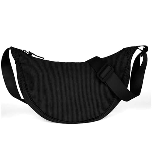 Detalle de Aucuu Bolso bandolera para mujer media luna impermeable en pana (negro) con correa ajustable