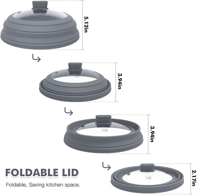 Detalle de Microwave Splatter Cover Glass Splatter Guard Lid with Collapsible Silicone Handle (11.8-inch, Light Grey)