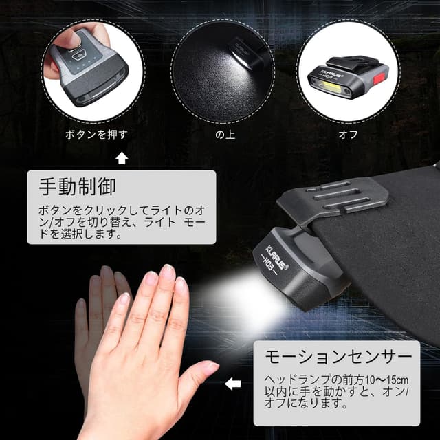 Detalle de Klarus HC3 Clip rechargeable : phare LED mains libres avec lumière rouge pour pêche, course et camping