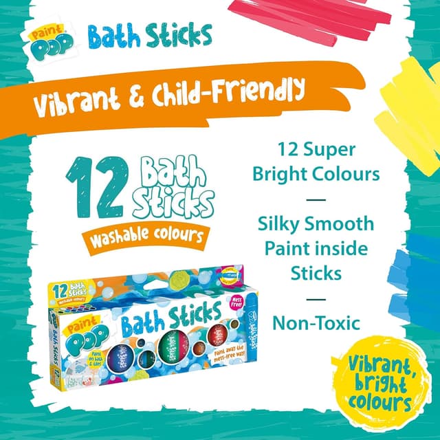 Detalle de Paint Pop Bath Sticks for Kids – 12 washable bath crayons for mess-free creativity (3+ years)