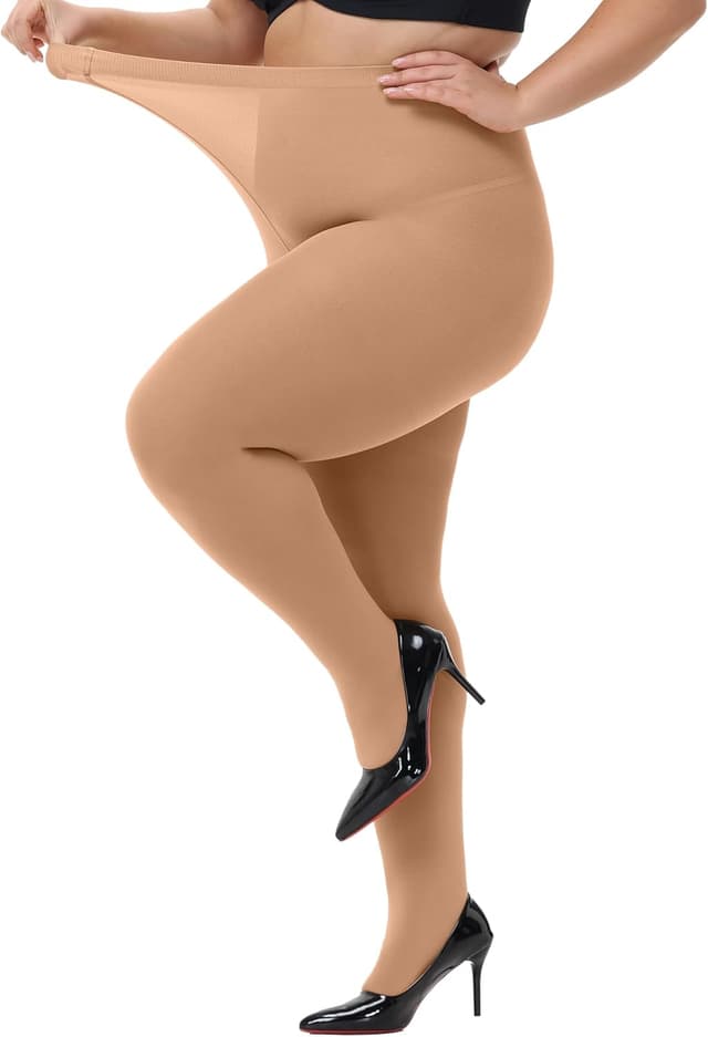 Detalle de Collants femme taille haute semi-transparents HeyUU (XL-4XL)