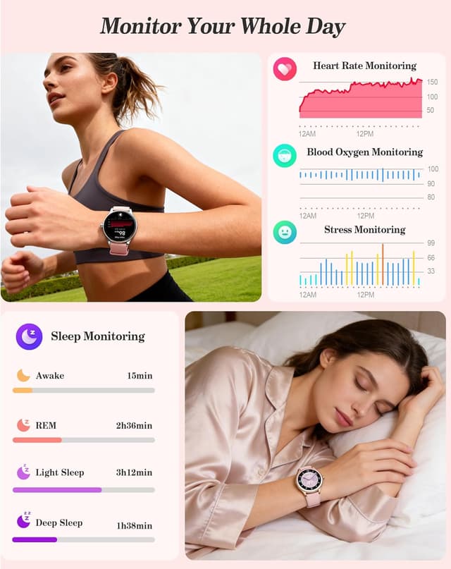 Detalle de ZOSKVEE Smart Watch for Women, Ladies & Men (1.27'' Fitness Watch, 41mm case) with Call & Fitness Tracking