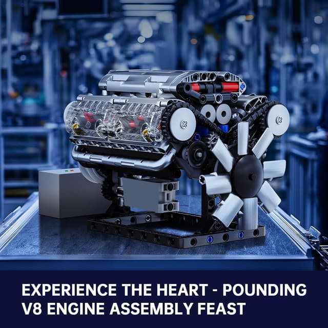 Thumbnail 4 de Mould King 10088 Technik V8-Motor Bausatz (535 Teile) – transparentes Funktionsmodell mit Antrieb zum Mitmachen