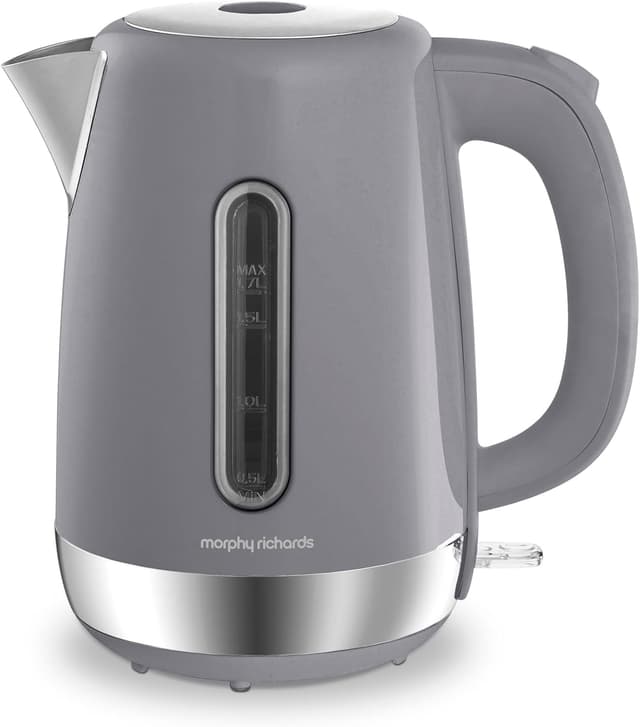 Detalle de Morphy Richards Equip Kettle (1.7L) – 3kW rapid boil, removable limescale filter, easy view water gauge, stainless steel case (Grey) 102787