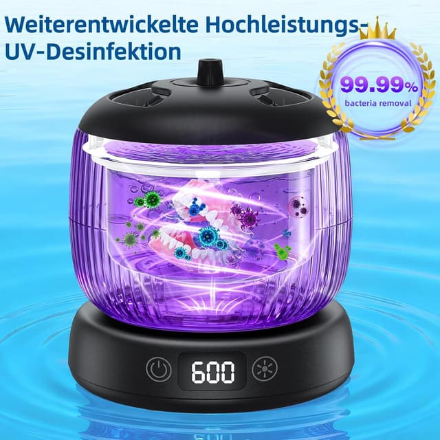 Detalle de Morole Ultraschallreinigungsgerät (45.000 Hz) 200 ml mit UV-Lampe – für Zahnschienen, Retainer, Aligner, Prothesen, Zahnbürsten & Schmuck