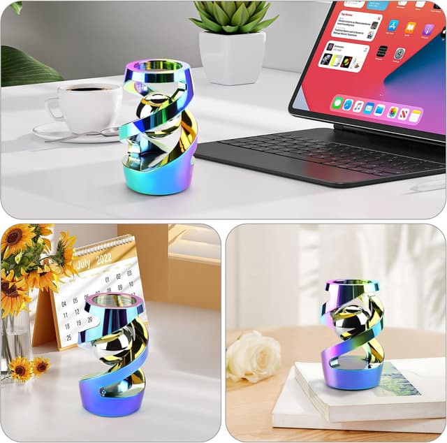 Detalle 2 de DOLASEV Upgraded Kinetic Desk Toys (Rainbow) — Metal fidget spinning toy for stress and focus