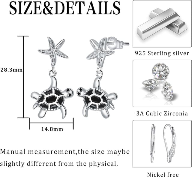 Detalle 2 de Micory Damen hängende Ohrringe aus 925 Sterling Silber mit Schildkröten-Design