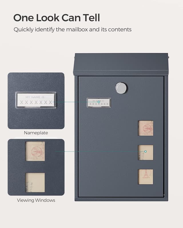 Thumbnail 4 de SONGMICS Post Box Anthracite Grey 11.5x25.5x39.5 cm