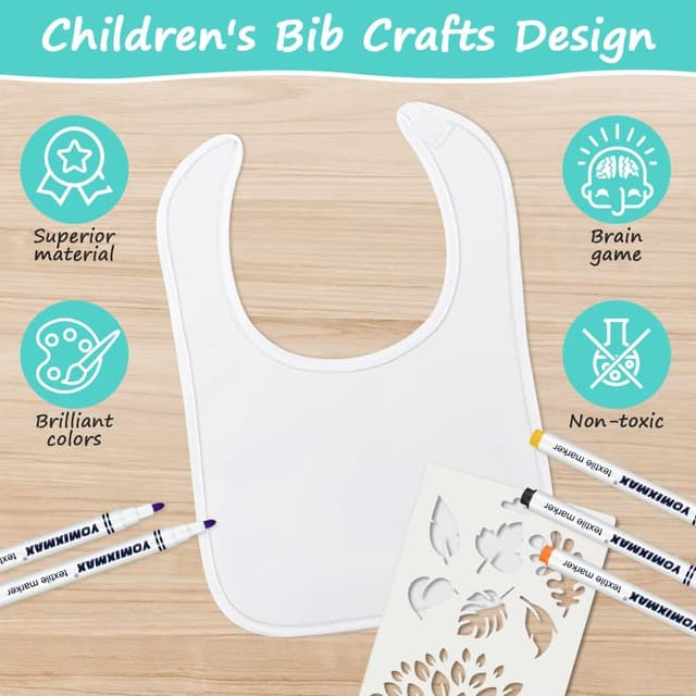 Detalle 2 de Vicloon Bambino set bavaglini bianchi fai da te con stencil e pennarelli per stoffa (29/30/12 pz) per baby shower e ricordi
