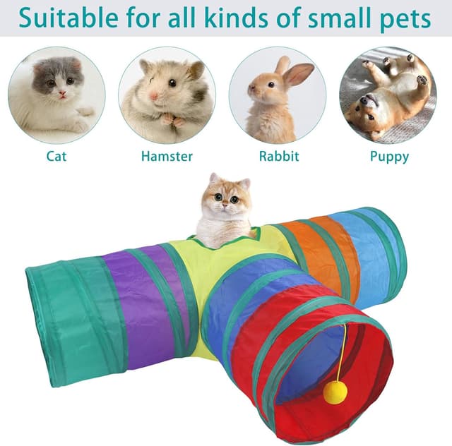 Detalle de Guinea Pig & Rabbit Collapsible 3-Way Tunnel (Rainbow) with Peepholes & Bell