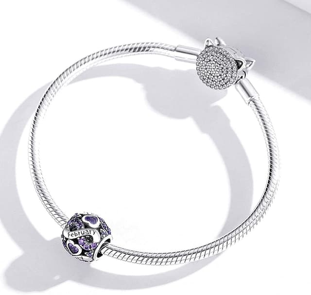 Detalle de ShiYu 925 Sterling Silber Geburtsstein Charms Anhänger (Februar) für Pandora-Armbänder