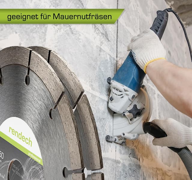 Detalle 2 de rendech® Profi Diamantscheibe 150 mm für Mauernutfräse – 2er Pack (Diamanttrennscheibe für Mauerwerk, Beton, Klinker & mehr)