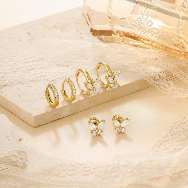 Thumbnail 6 de ZNBOH set di orecchini in argento 925 (3 paia) con zirconi e design farfalline/quadrifoglio