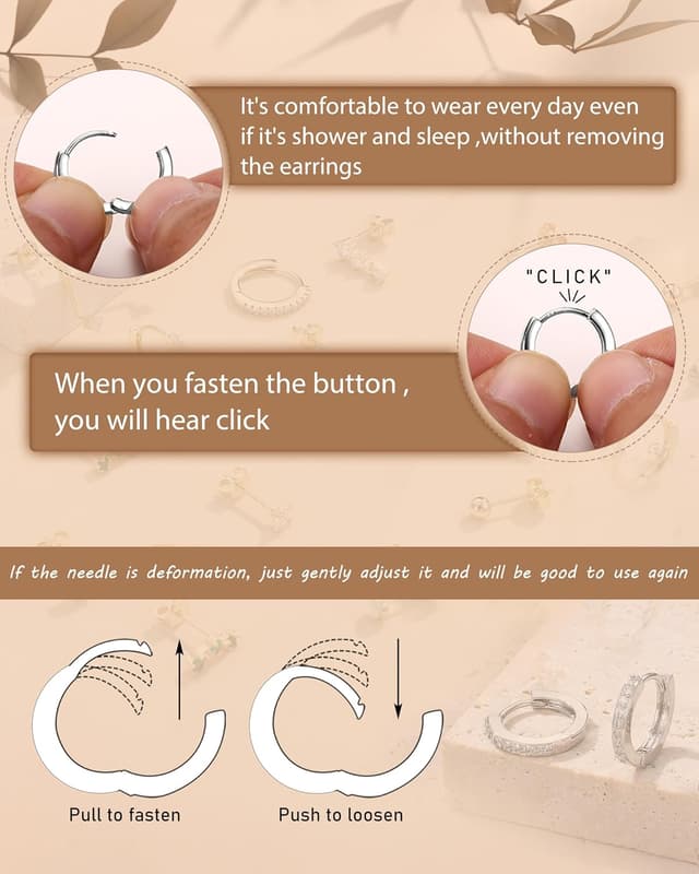 Detalle de Roheafer S925 Sterling Silber Ohrringe-Set mit 14K vergoldeten Ohrsteckern, Opal/CZ & Huggie Creolen (7 Paar)