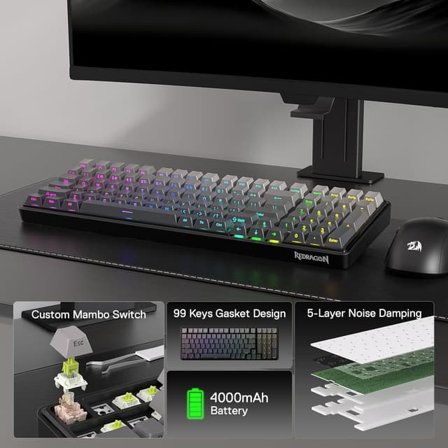 Detalle 2 de Redragon K744 Pro Clavier RVB sans Fil