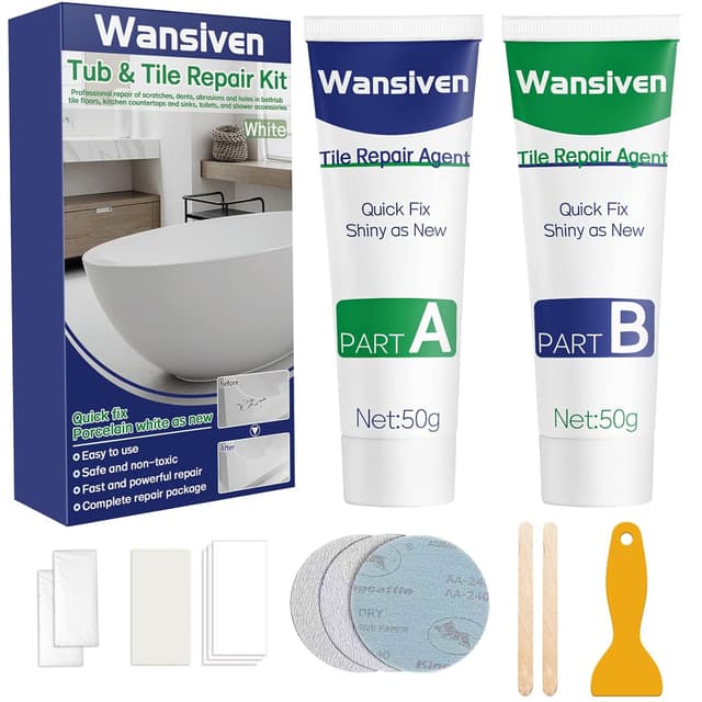 Detalle de Wansiven Kit di riparazione vasca da bagno e doccia in resina epossidica (bianco), 100 g