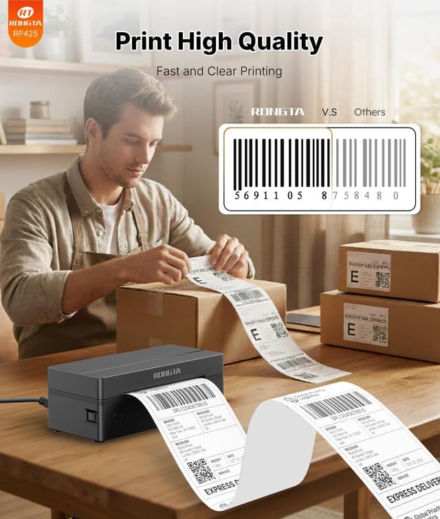 Detalle 1 de Rongta RP425 Bluetooth Thermal Shipping Label Printer (Wireless 4x6) for Postage & Address Labels
