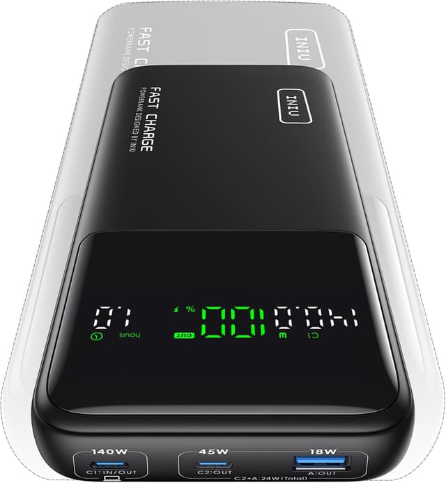 Detalle de INIU Power Bank 25000mAh 140W con ricarica rapida e display LED