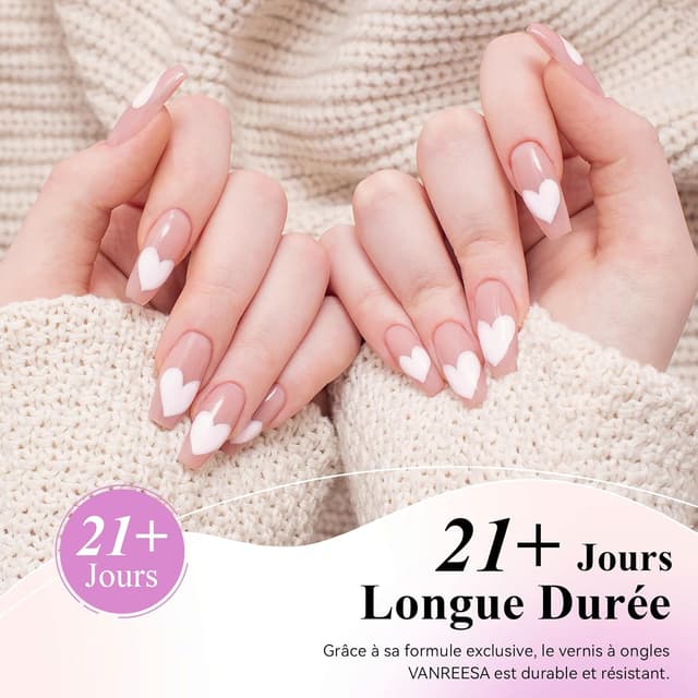 Detalle de Kit vernis semi permanent VANREESA 20 couleurs avec lampe UV 36 W, base, top & paillettes (25 pièces)