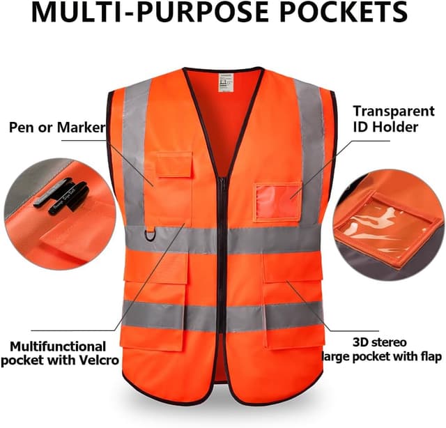 Detalle de Hi Vis Vests for Women & Men – Breathable Reflective Safety Vest with Pocket and Zipper (ANSI/ISEA Level 2)