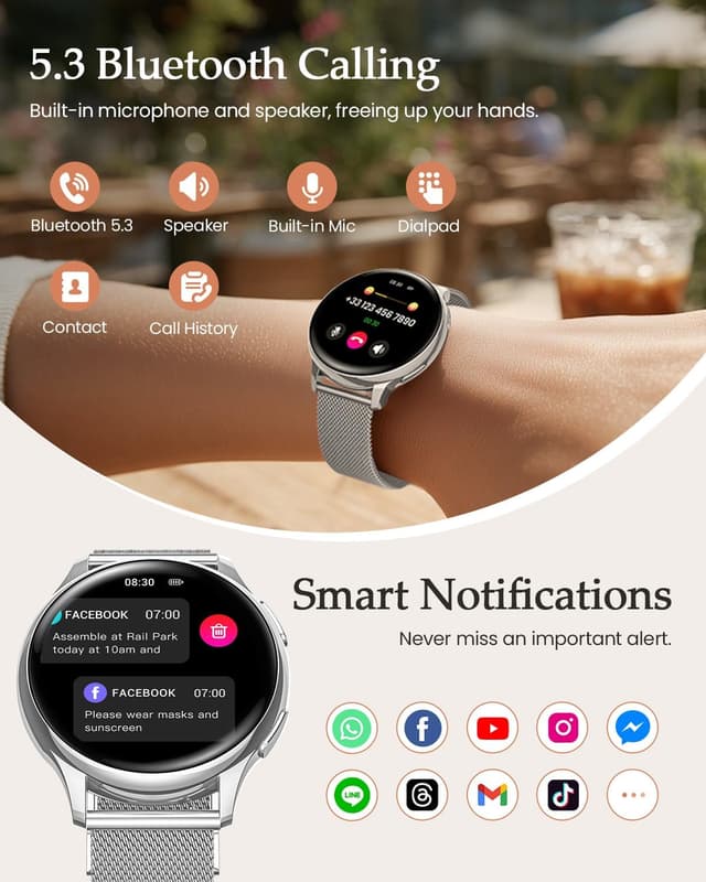 Thumbnail 6 de AIMIUVEI Smartwatch Donna 1,27” HD con chiamate, SpO2 e cardio 24h, IP68