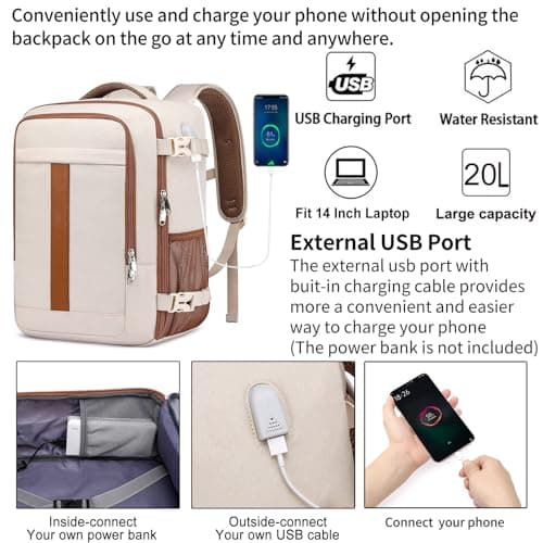 Detalle de PUSLOM Mochila de cabina para avión 40x20x25 cm (20L) con USB y portátil de 14