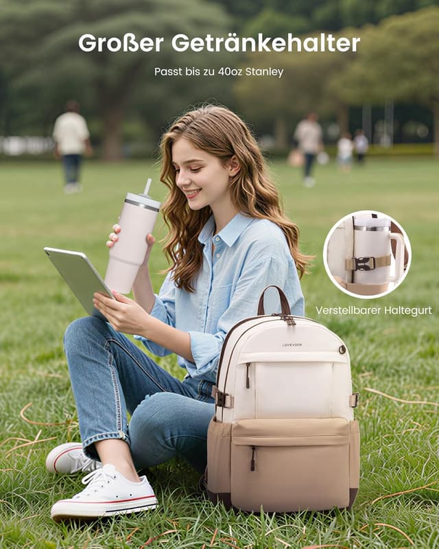 Detalle de LOVEVOOK Damen-Rucksack für 17,3-Zoll Laptops – mit großem Getränkehalter und viel Stauraum
