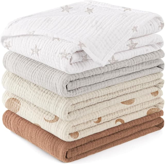 Detalle de Susurration 60 x 60 cm 100% Cotton Baby Muslin Cloths (5 Pack) for Swaddling, Burping & Sensitive Skin